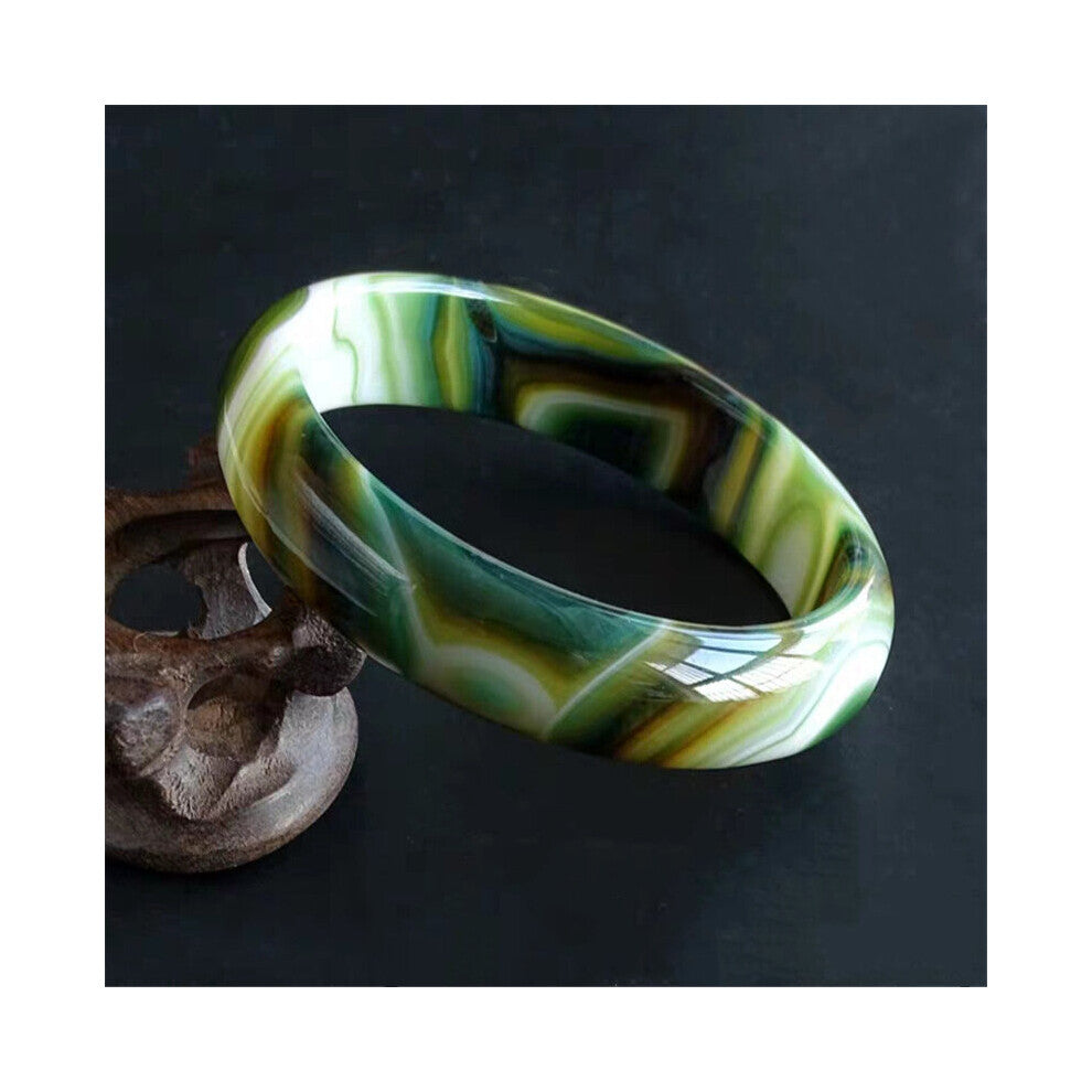 Natural Green Chalcedony Hand-carved Wood Grain Wide Band Bracelet Boutique Jewelry Womens Sardonyx Beauty Bracelet