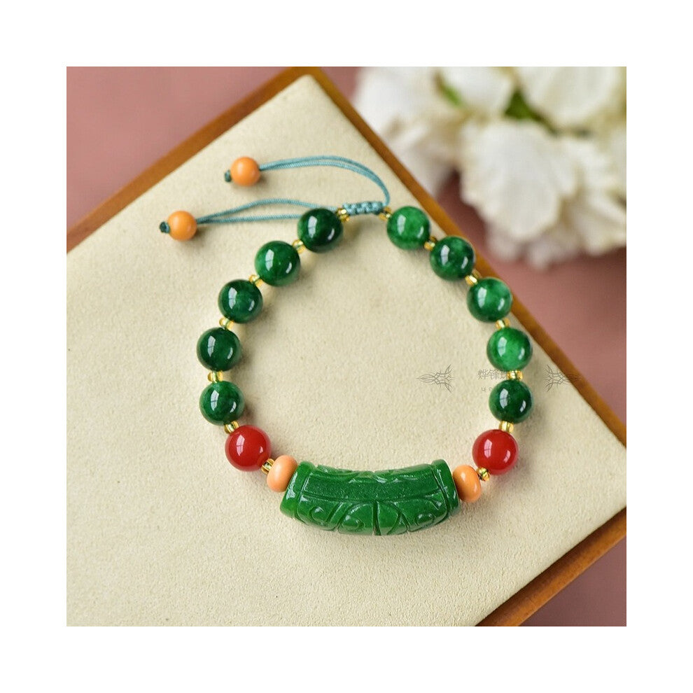 Natural Green Jade Emerald Beads Bracelet Adjustable Bangle Jewellery Accessories Woman Luck Amulet