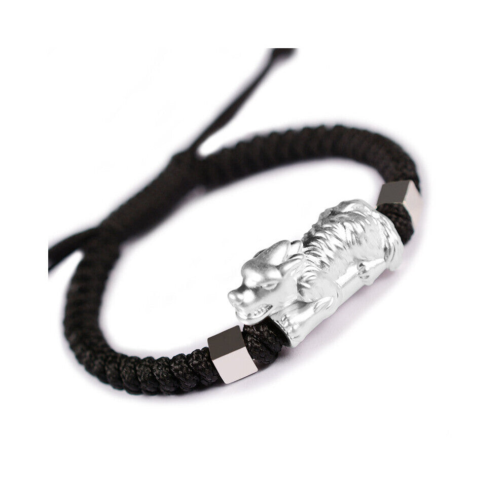 Tibetan Lucky Knots Bracelet For Men With 999 Sterling Silver Wolf Amy Hand Accessories Adjustable Braided Rope String Bracelet