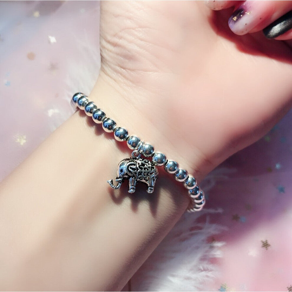 Real 925 Sterling Silver Beaded Links Bracelets Retro Elephant Lasting Purse Delicate Glossy Adjustable Chain