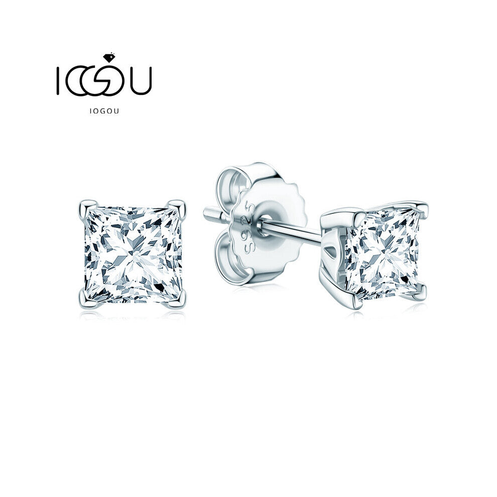 Summer Moissanite Stud 4.5mm-5.5mm Princess Cut Real Silver Earrings 925 for Women Men Accessories Gift