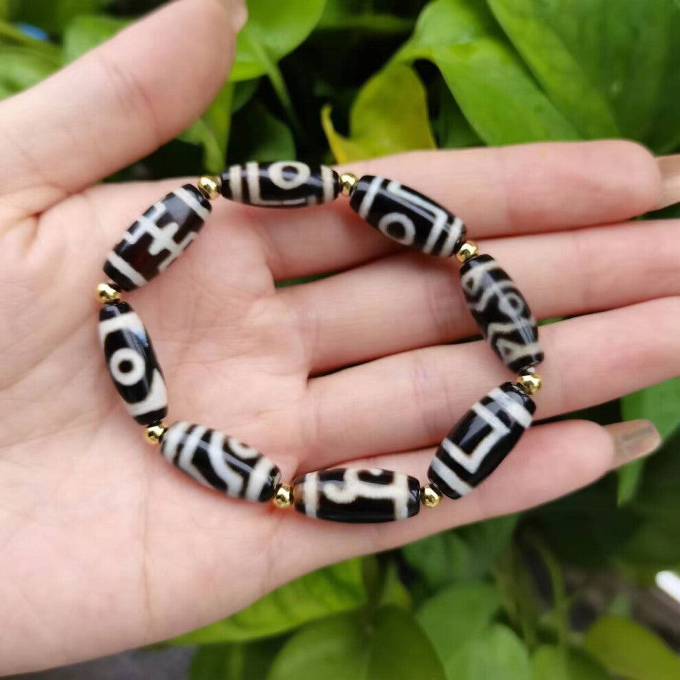 1pcs-lot Natural 14K Bead Embellished Bracelet Dzi Earrings Accessories cylinder weathered pattern Thick mellow