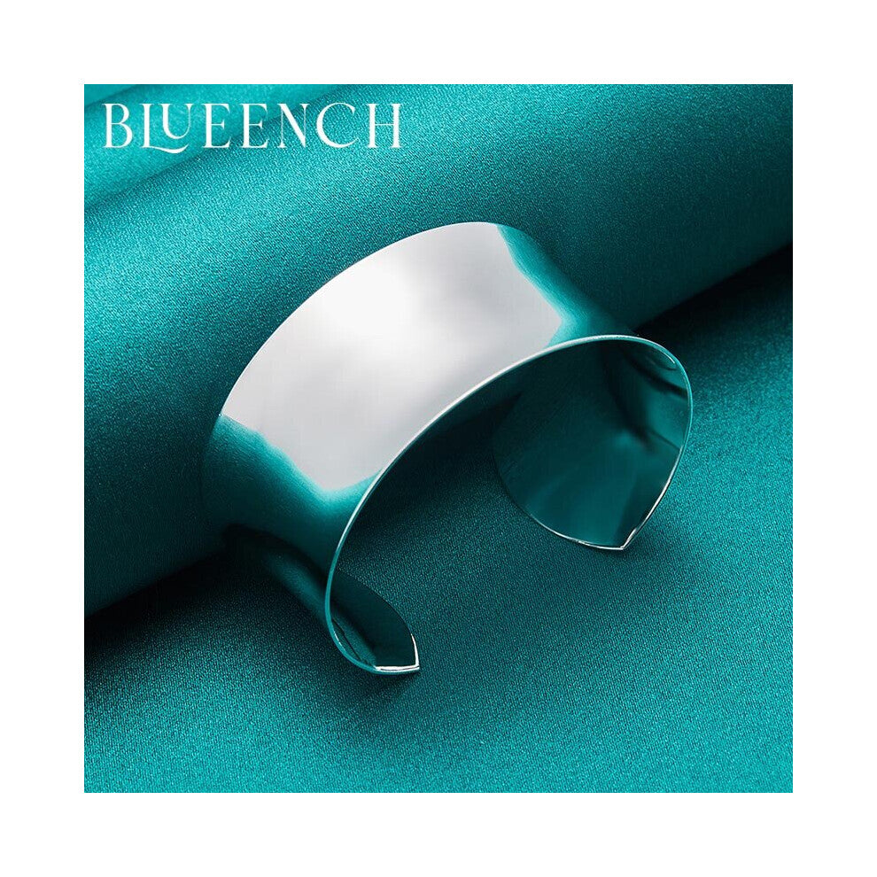 925 Sterling Silver Glossy Wide Face Bangles Bracelets For Women Wedding Party Hip Hop Chram Jewelry