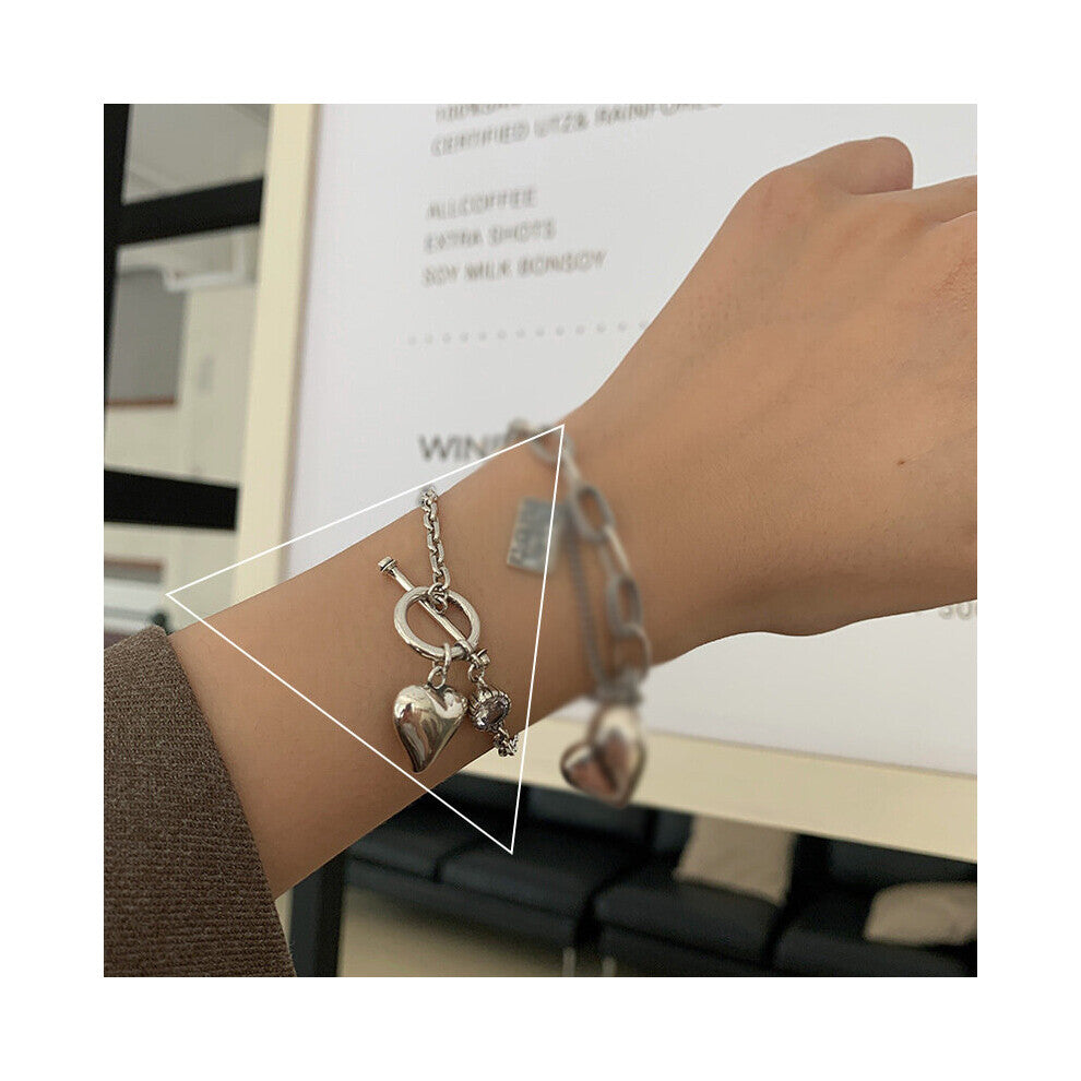 S925 Sterling Silver Bracelet for Women Classic Retro Love Hip Hop Pendants Bracelet Geometry Jewelry Accessories