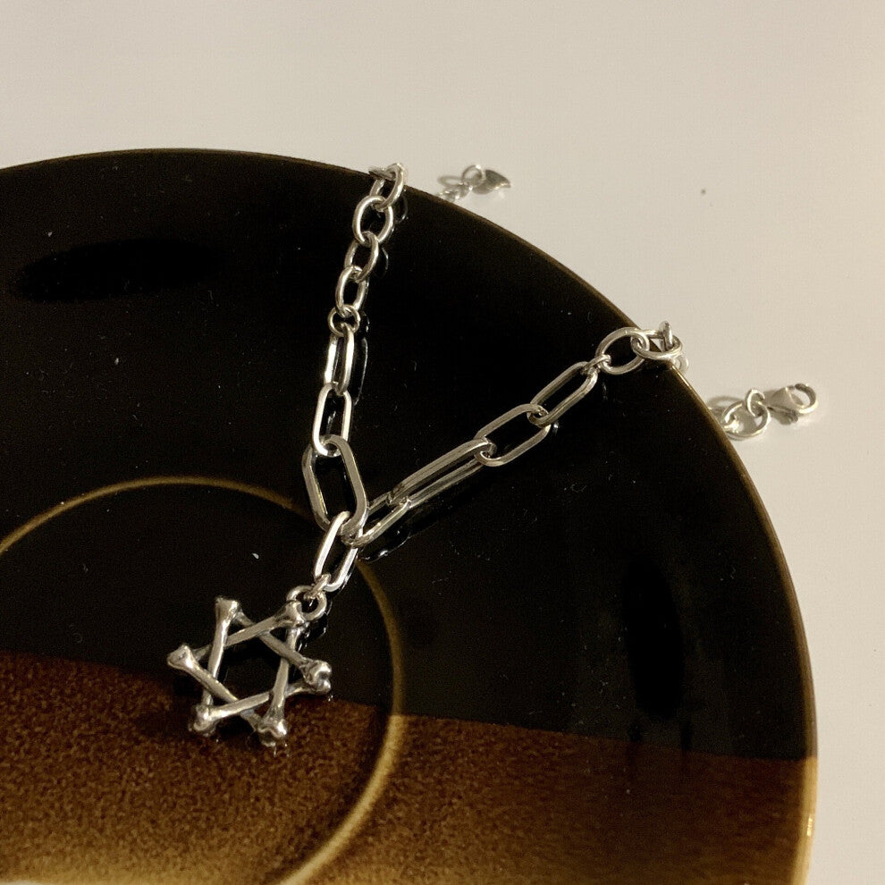 S925 Sterling Silver Bracelet for Women Hexagram Retro Hip Hop Pendants Bracelet Jewelry Accessories