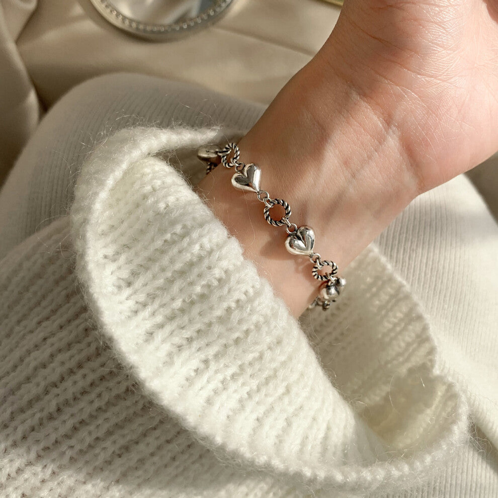 S925 Sterling Silver Bracelet for Women Retro Love Hip Hop Geometry Creative Bracelet Vintage Jewelry Accessories