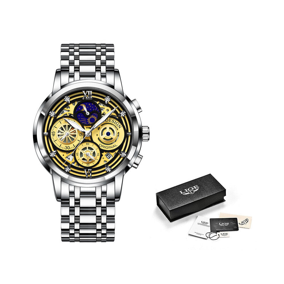 Men Watch Calendar Stainless Steel Top Sports Chronograph Quartz Watch Relogio Masculino+Box