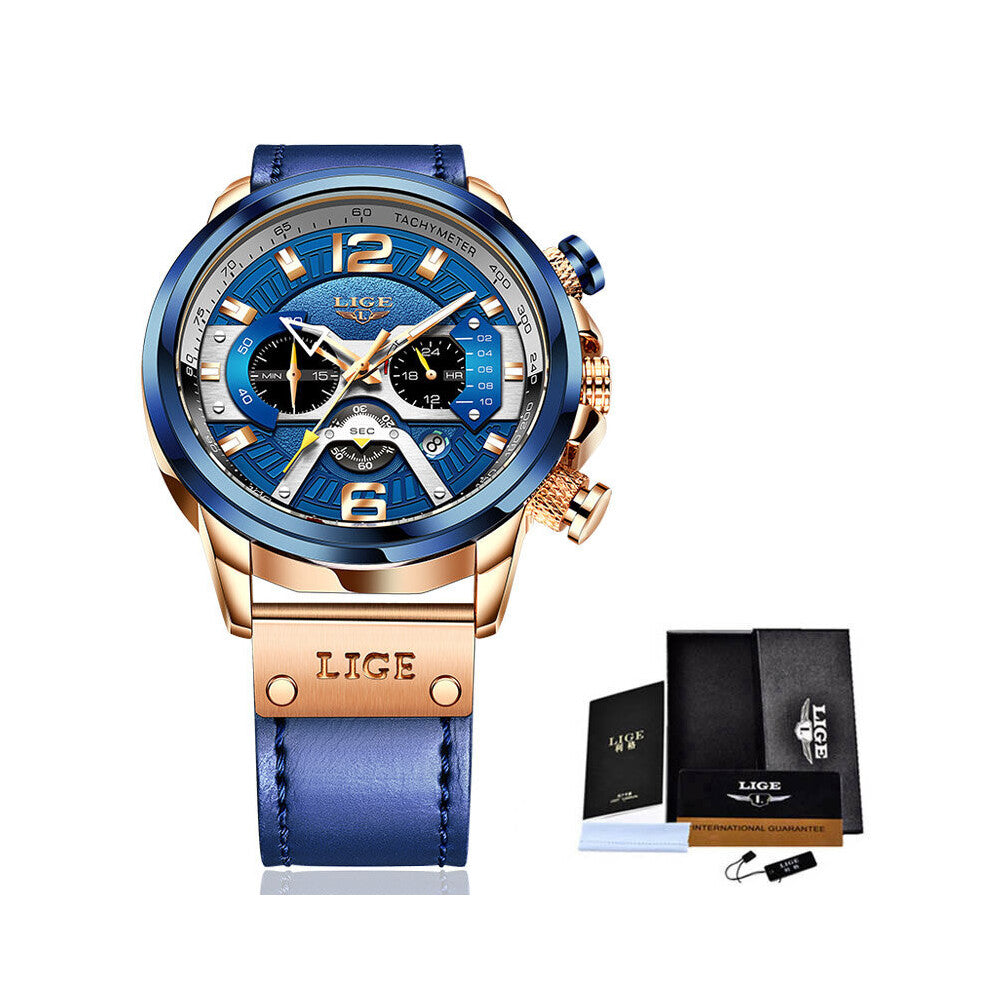 Casual Sports Watch for Men Top Military Leather Wrist Watches Mens Clocks Chronograph Wristwatch