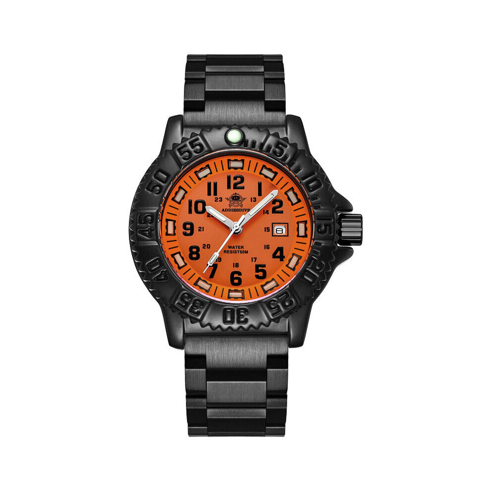 Orange Dial Sports Luminous Mens Watch Top All-steel Quartz Clock Waterproof Date Diving Watch Men 050s