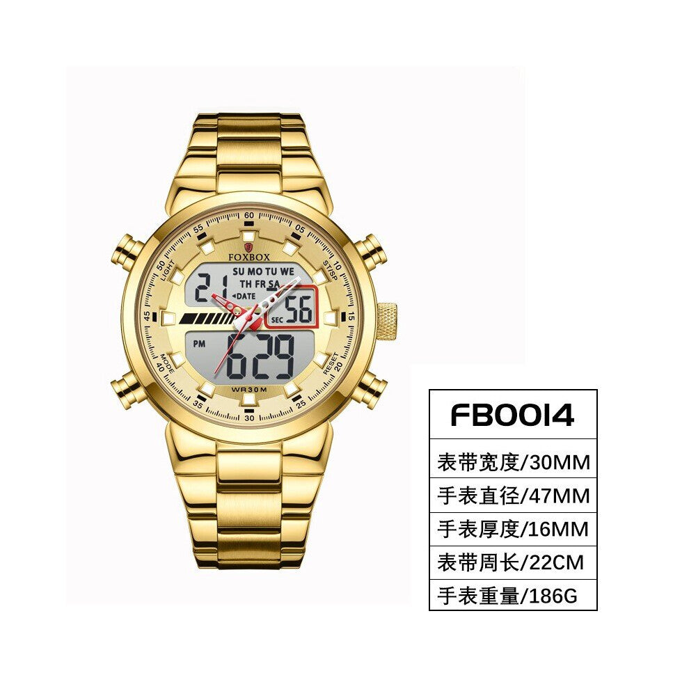 FOXBOX Watch Men Stainless Steel Digital Sport Chronograph Quartz Wrist watch Dual Time Luminous Waterproof Clocl