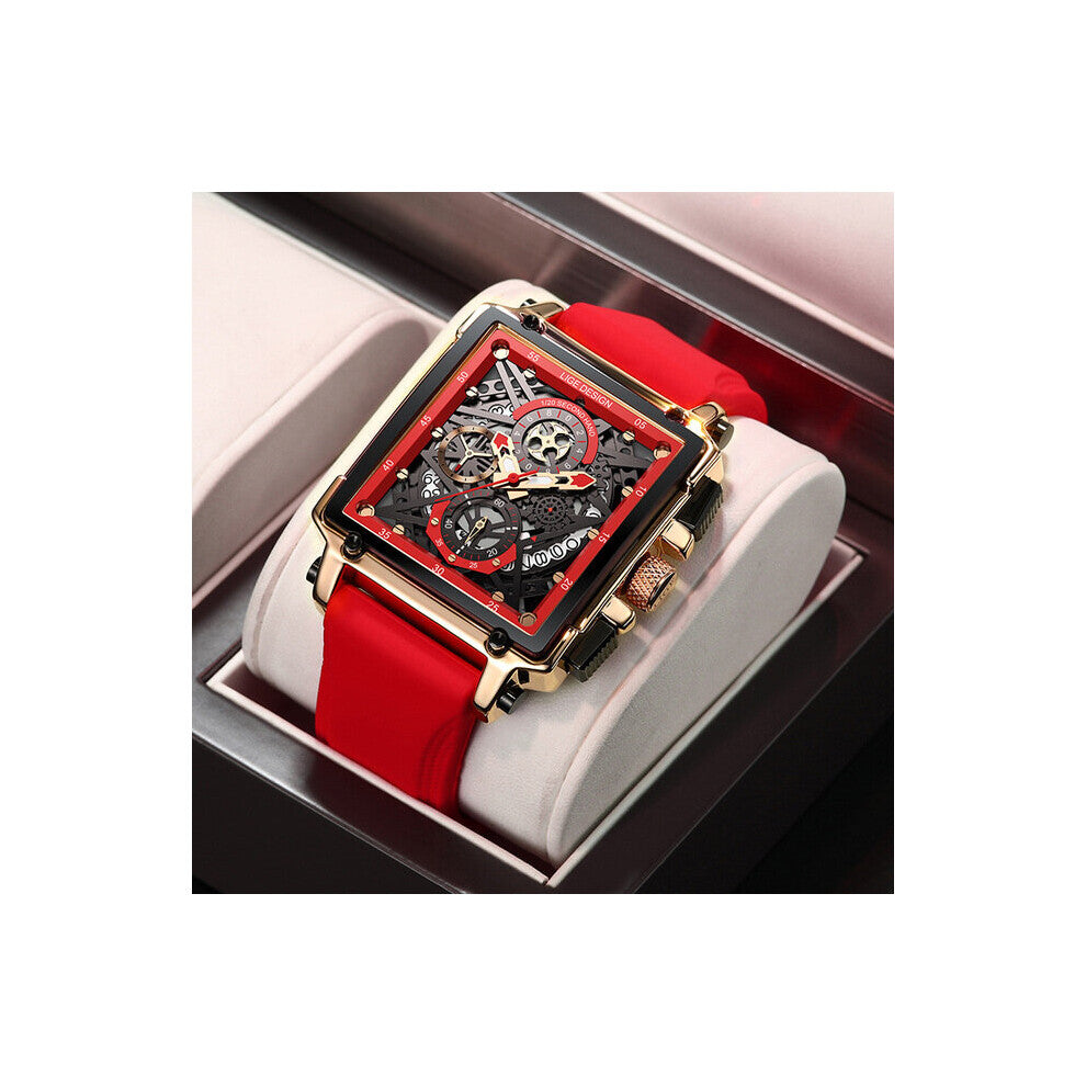 Waterproof Men Watches Men Top Silicagel Square Large Dial Sport Quartz Chronograph Relogio Masculino