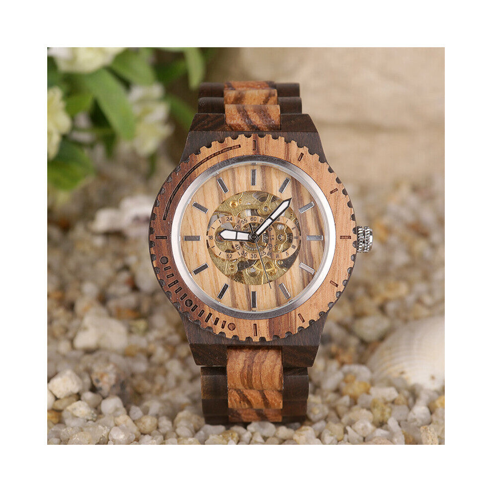Mens Top Wooden Mechanical Watches Military Business Wood Grain Automatic Watch Male