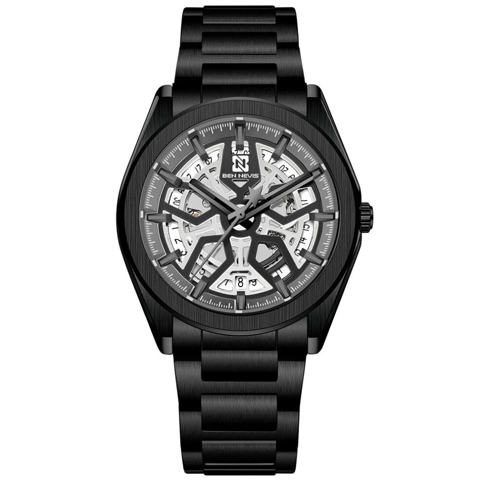 Creative Turntable Calendar Watch Men Mechanical Wristwatch Skeleton Military Sport Stainless Steel Strap Self Wind Watch