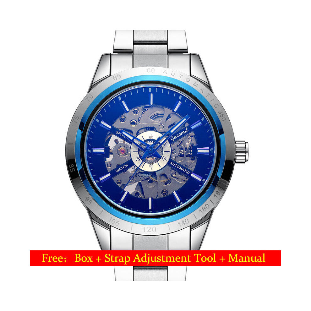 Blu-ray Glass Automatic Mechanical Watch Business Stainless Steel Hollow Perspective Waterproof Luminous Clock Male
