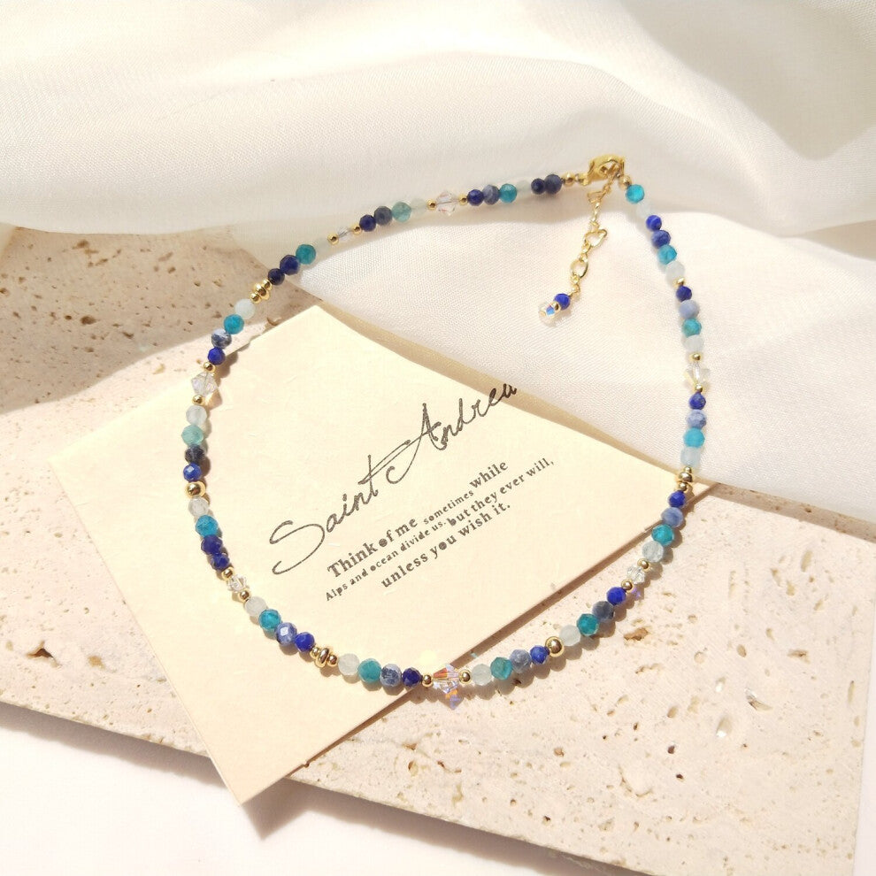 Apatite Aquamarine Sodalite Lapis Lazuli 14K Filled Beaded Anklet 26+3cm Crystal Jewelry For Women Gift