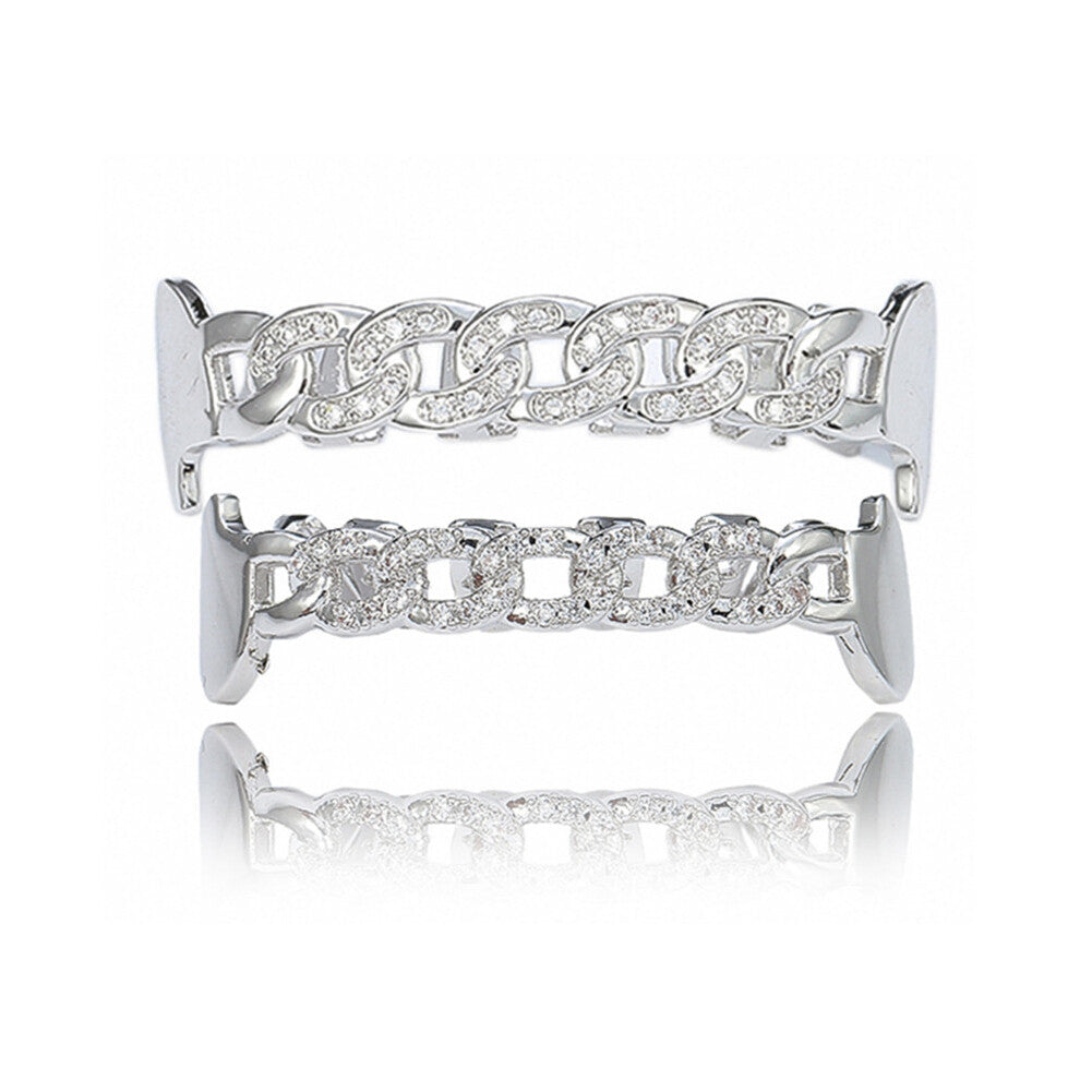 Hip Hop Cubic Zircon Teeth Grillz Hollow Out ShinyTop Bottom Grills Dental Mouth Punk Tooth Caps Rapper Jewelry