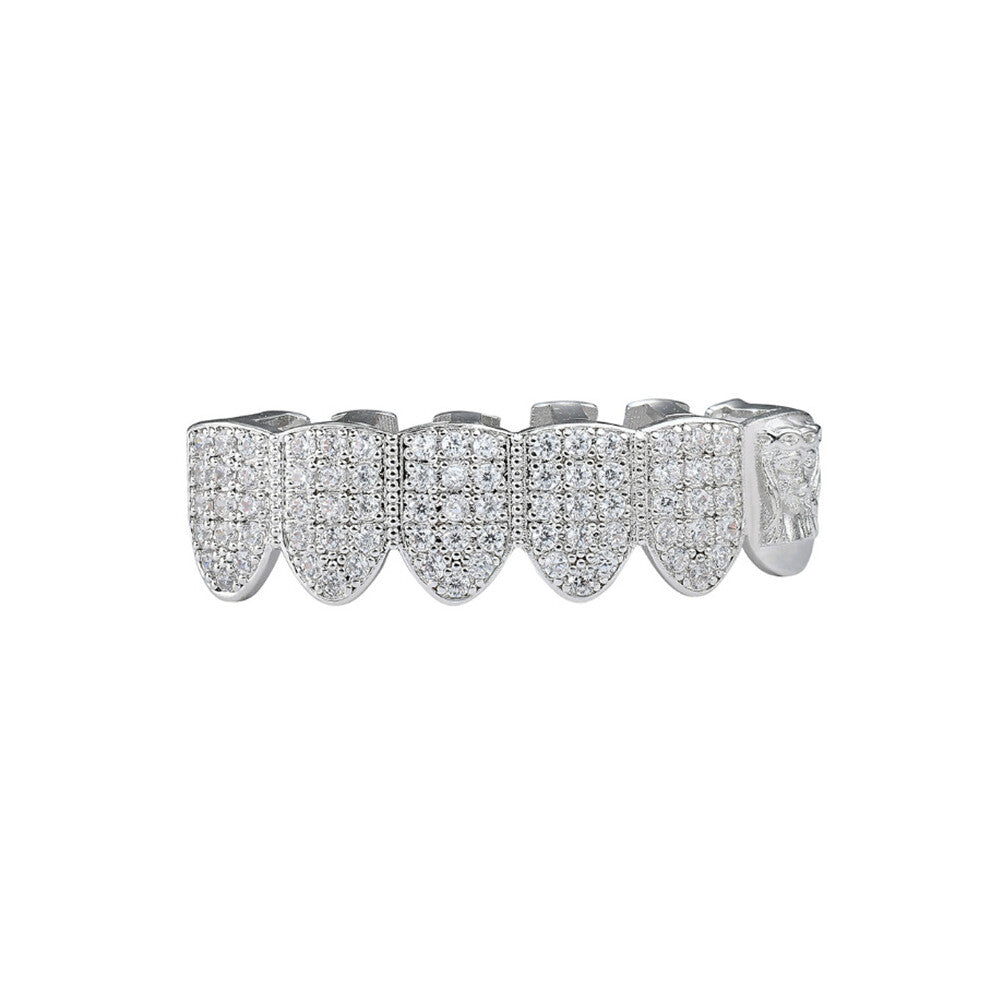 Hip Hop Fang TeethGrillz Micro Pave Cubic Zircon Top Teeth Caps Mouth Teeth Grills