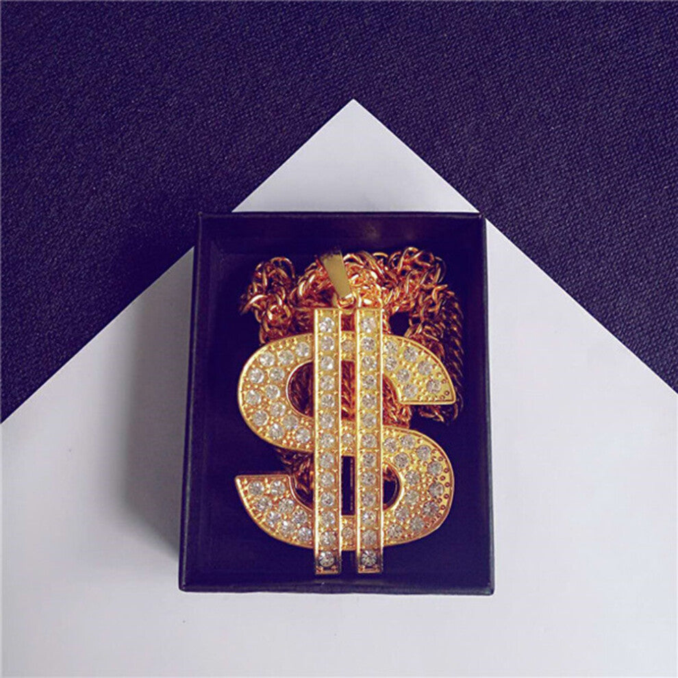 Necklace Dollar Pendant Hip Hop Symbol Costume Sign Money Alloy Plated Chain Rapper Punk Style