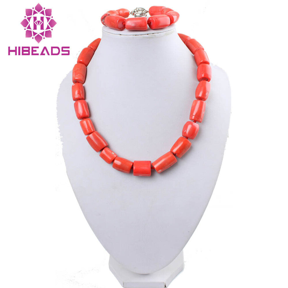 Charming Pink CoralNecklace&Bracelet Jewelry Set African Costume Jewelry Set CJ076