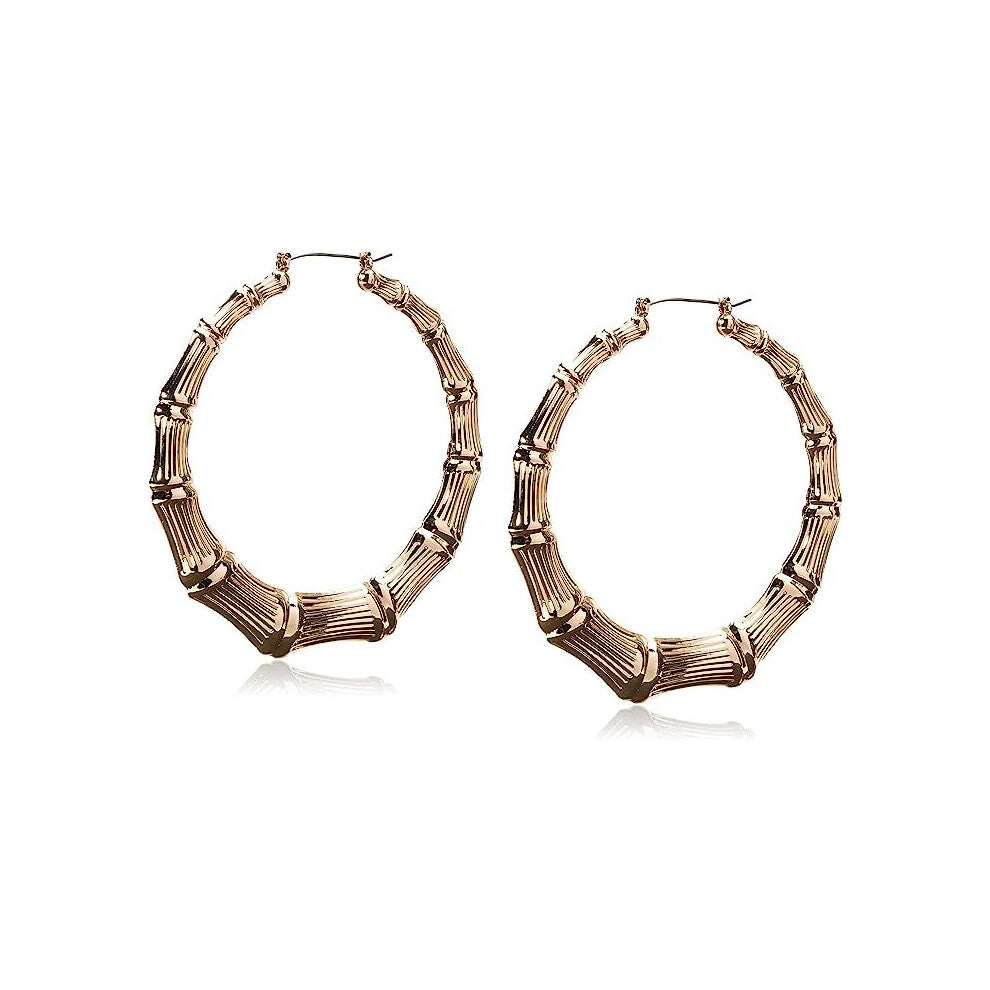 Metal Hoops Women's Bamboo Hoop Earrings, Gold, 3.5"