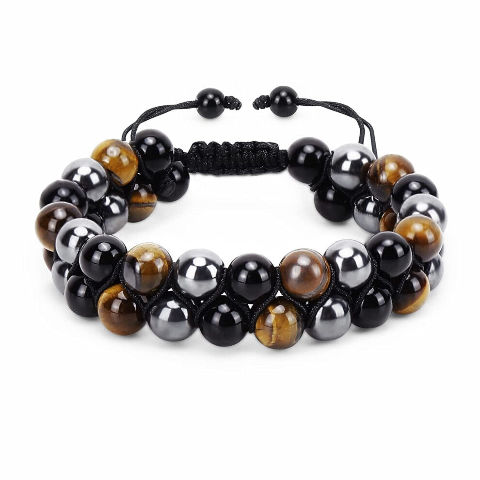 Triple Protection Bracelet-Handmade Genuine Tigers Eye Black Obsidian