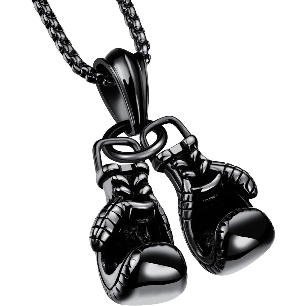 Necklaces for Women TrendyLayered Necklaces Boys Charm Sports Fashion Chain Gold Steel for Men Alloy Boxing Titanium Chunky (Black, One Size)