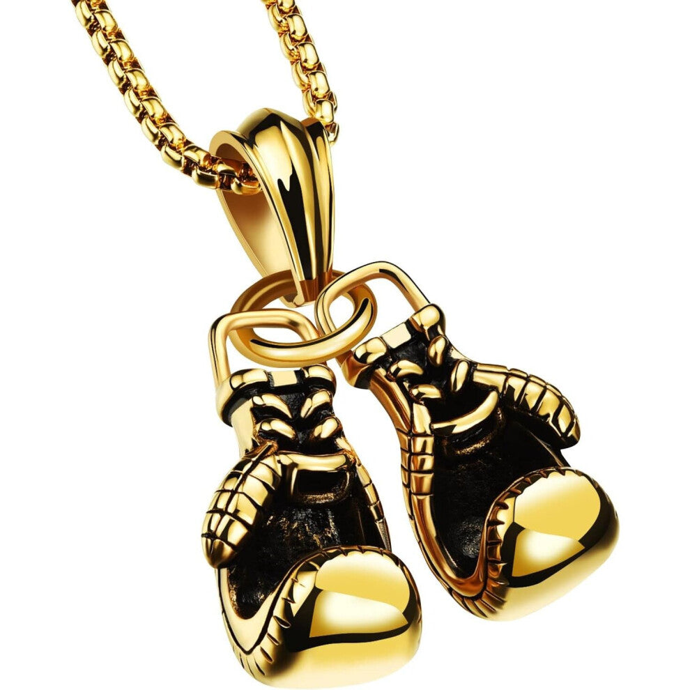 Necklaces for Women Trendy Layered Necklaces Boys Charm Sports Fashion Chain Gold Steel for Men Alloy Boxing Titanium Chunky (Gold, One Size)