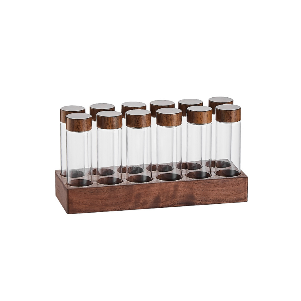 Single Dose Coffee Bean Storage Tubes Coffee Bean Cellar Wooden Display Stand and Funnel Espresso Accessories
