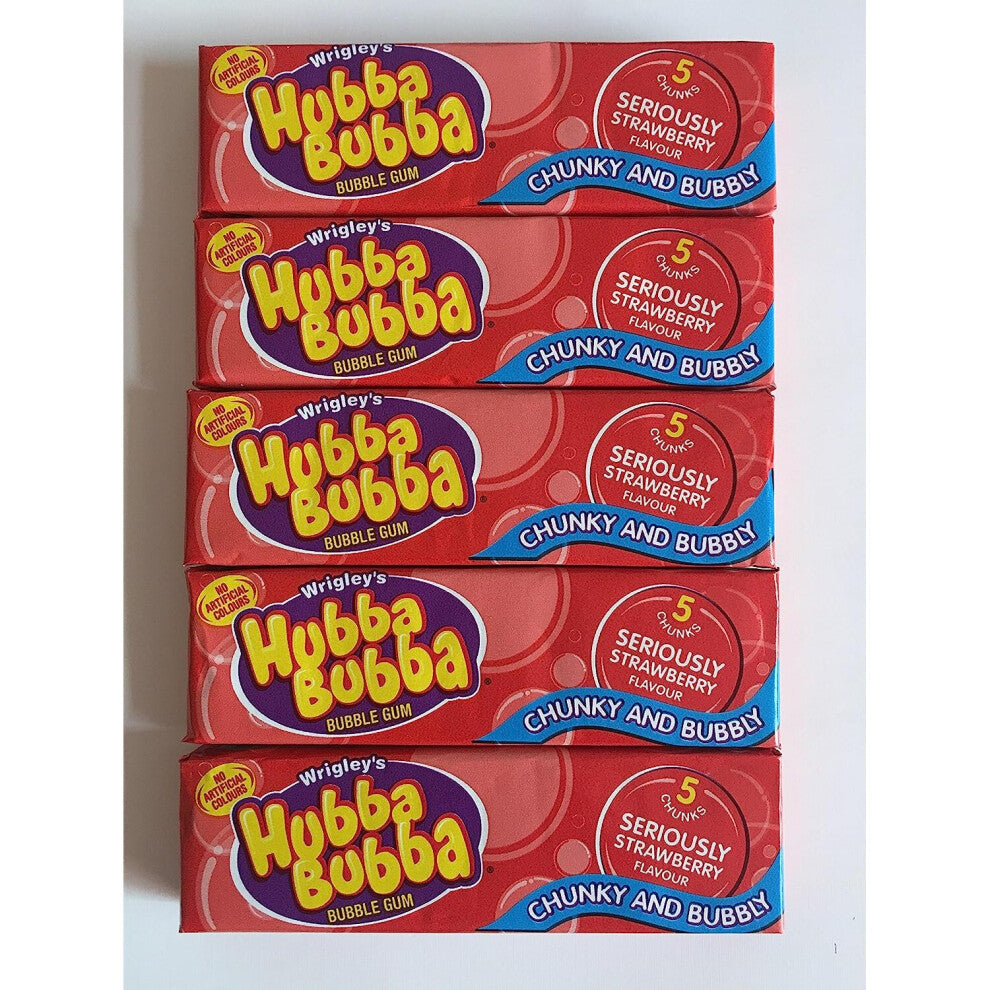 5 x Hubba Bubba Bubble Gum Seriously Strawberry Flavour 5 Packs of 5