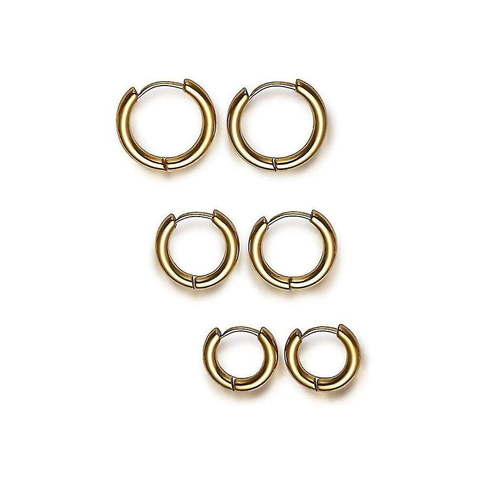 Small Hoop Earrings Set Stainless Steel Earring Hoops, Gold, 6pcs
