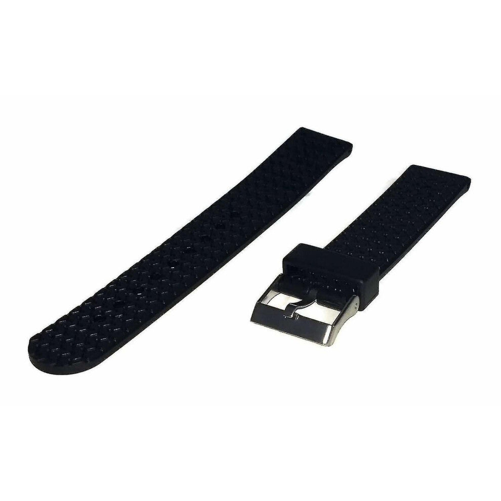 (Black) Diving Watch Strap 20mm (22mm Overall Width) Stainless Steel Buckle Tyre Tread