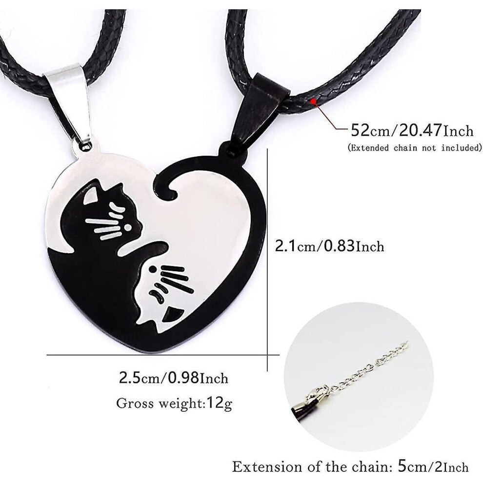 Cat Yin Yang Necklaces For Women Men Girls, Stainless Steel Couples Puzzle Bff Necklace For 2, Cat L