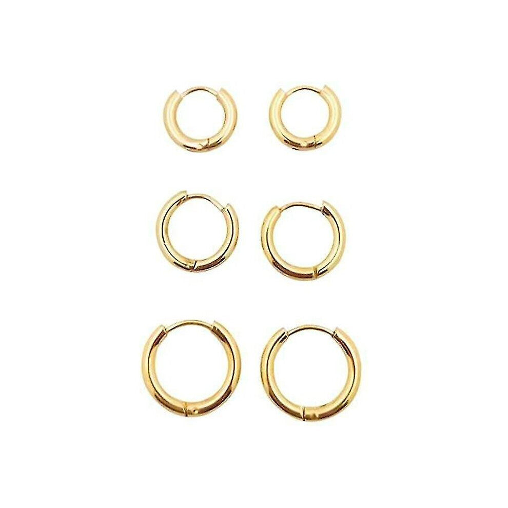 Small Hoop Earrings Set Stainless Steel Earring Hoops, Gold, 6pcs