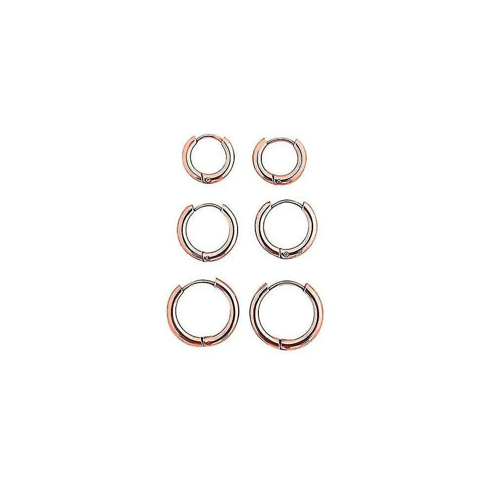 Small Hoop Earrings Set Stainless Steel Earring Hoops, Rose Gold, 6pcs