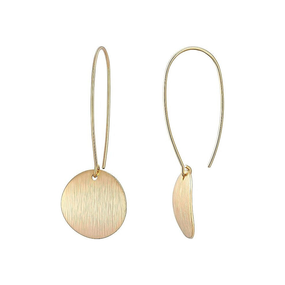 Gold Round Women's Earrings Lightweight Round Coin Geometric Flat Brushed 18k Gold Plated Pendant Hoops Women's Earrings as a Gift for Her