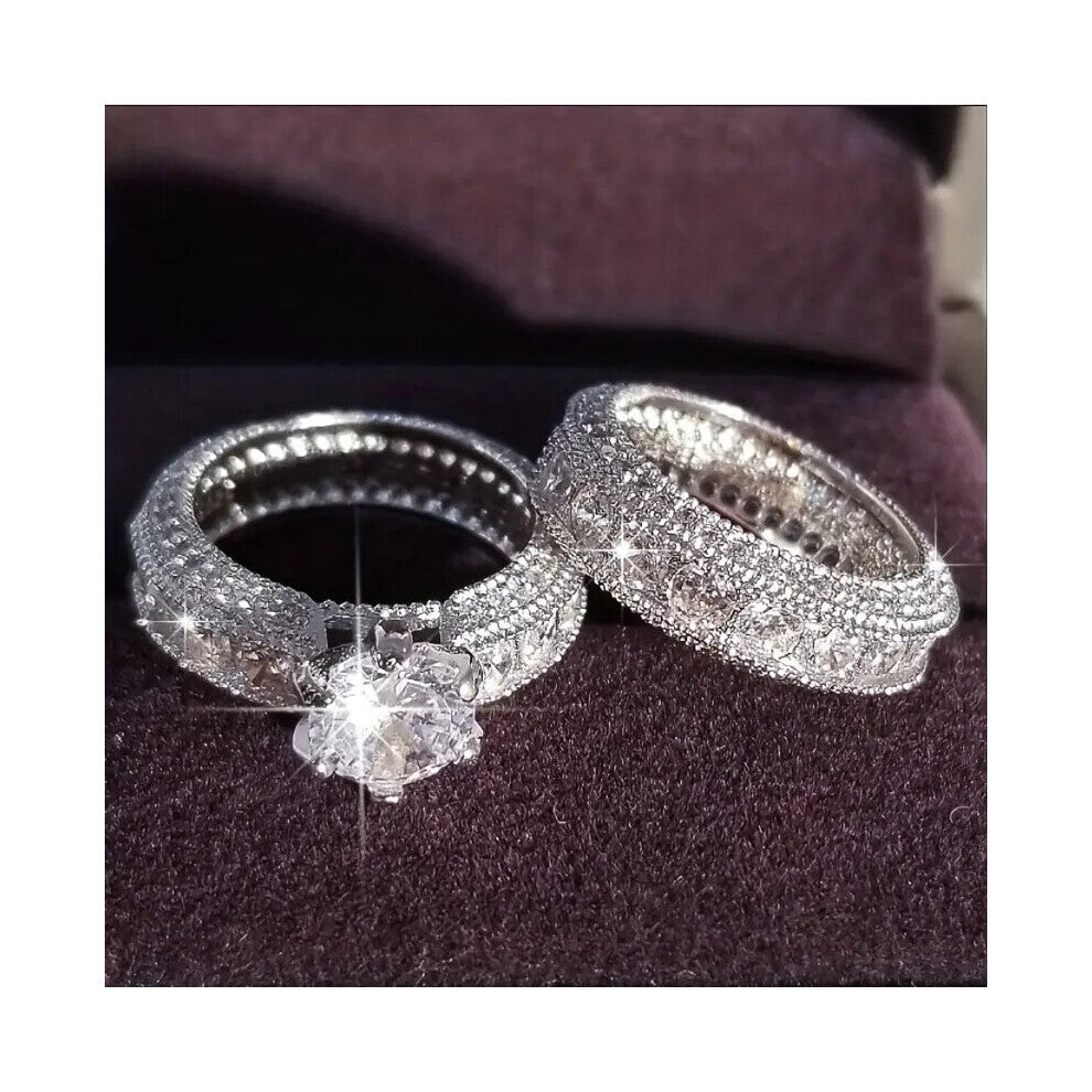 2pcs set Geometric Rings For Couples Ring Gift Zircon Rings Wedding Ring Set Birthday Gift Accessories Jewelry