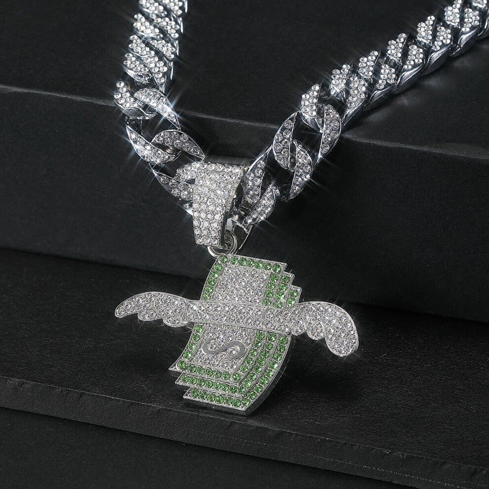 Wings Dollar Pendant Set Rhinestone Necklace