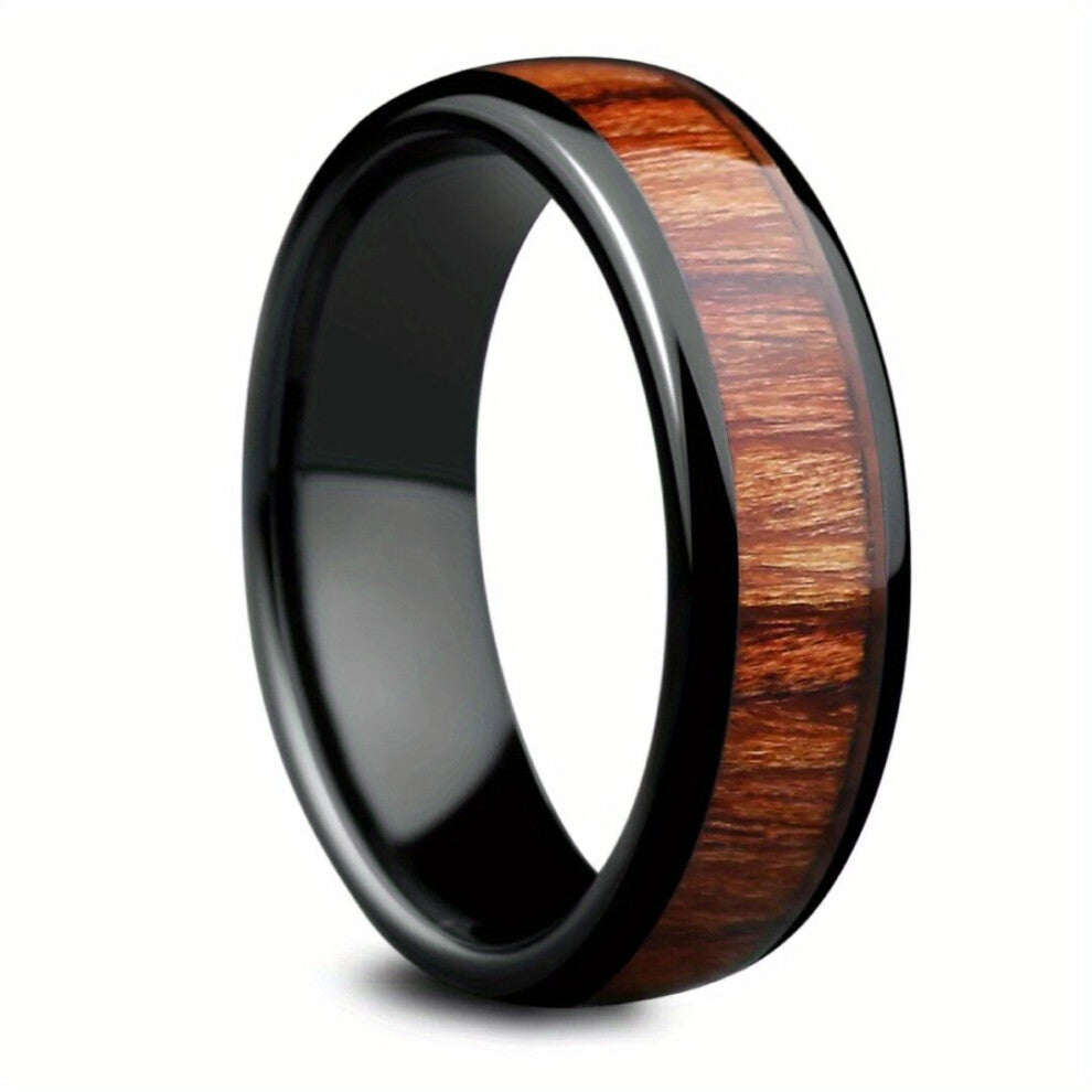 1pc Mens Wood Grain Ring Stainless Steel Ring Vintage Couple Ring