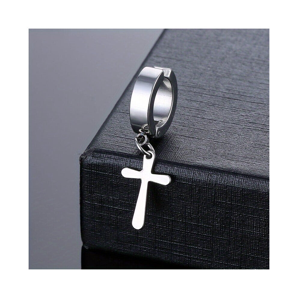 1pc Funky Gothic Classic Cross Pendant Earrings Ear Clip Stainless Steel Jewelry Accessories For Men Women
