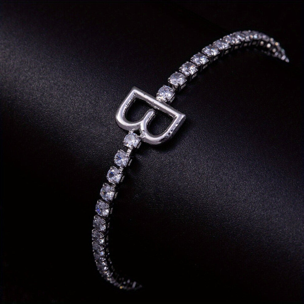 1pc Letter Bracelet Silver Zircon Jewelry Accessories Gift For Men And Women
