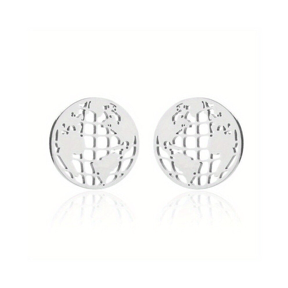 1pair Mens Stainless Steel Retro Circular Hollowed Out Earth Earrings And Small Temperament Ear Accessories Gift
