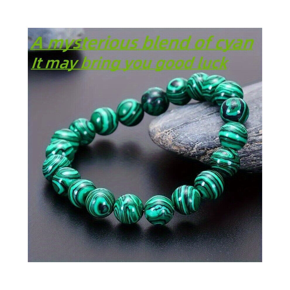 1pc Dark Green Striped Malachite Single Loop Bracelet Mens Accessories