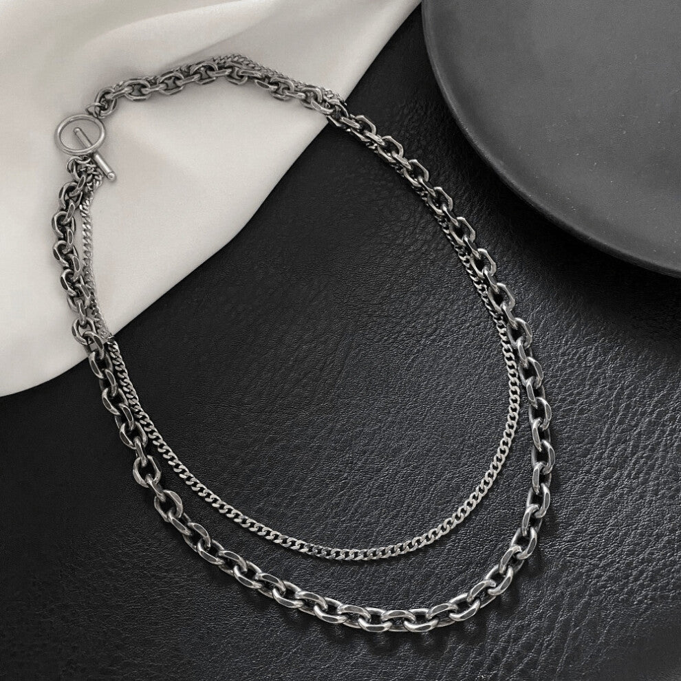 Double Chain Necklace Stainless Steel Short Necklace Hip Hop Double Layer Collarbone Neck Accessories
