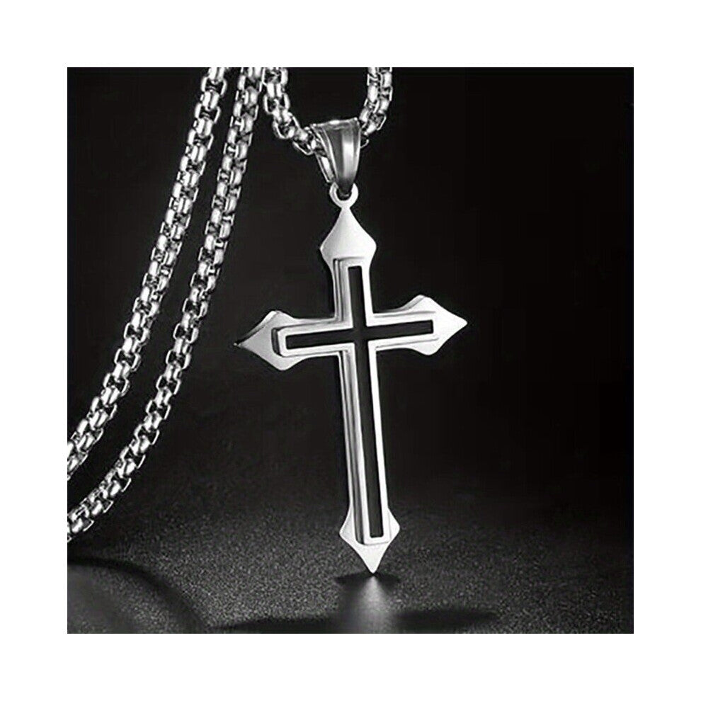 1pc Mens Domineering Retro Cross Drip Oil Pendant Mens Necklace Clavicle Chain Mens Accessories