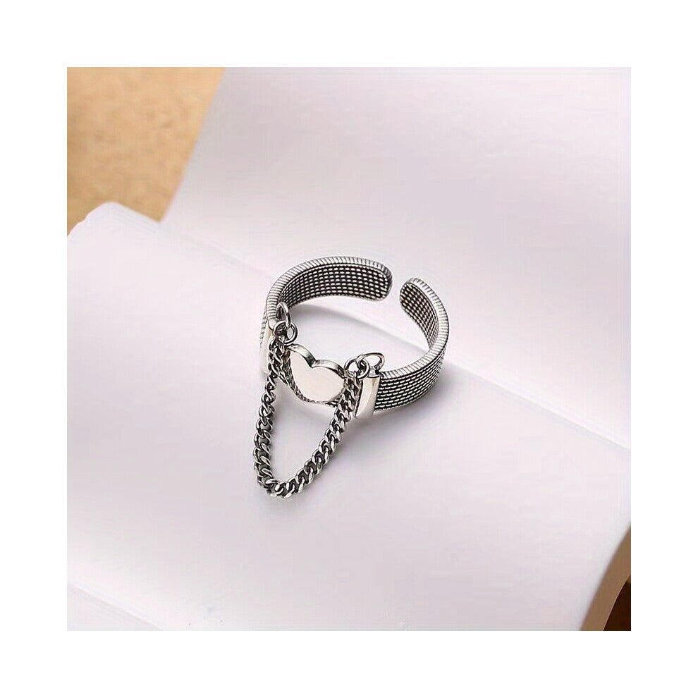1pc Mens Open Glossy Heart Ring For Women Retro Tassel Chain Love Ring