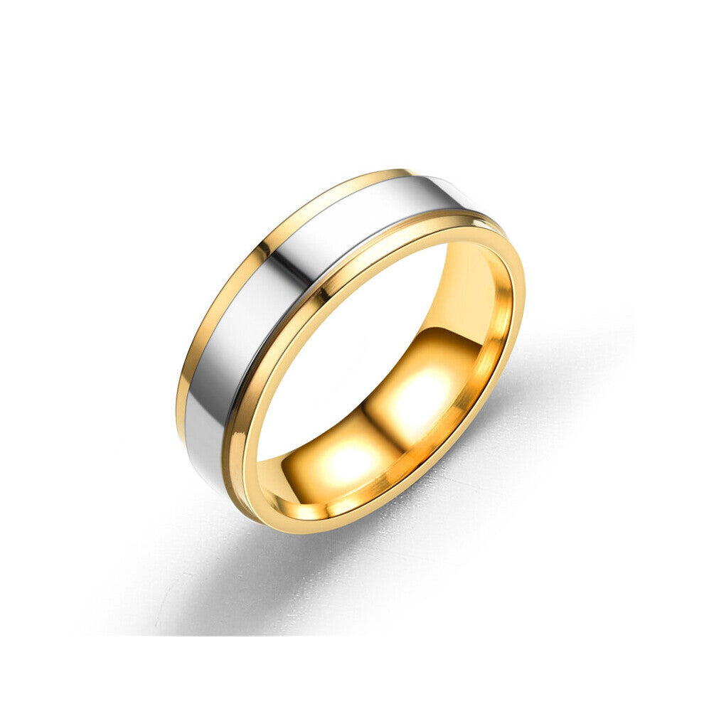 1pc High end Double Step Mirrored Intermediate Golden Stainless Steel Ring For Couples