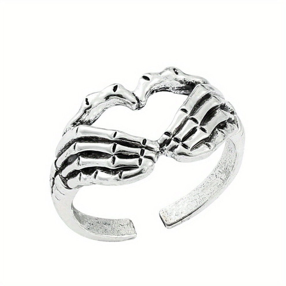 Retro Funky Hip hop Punk Style Silver Skull Hand Shaped Ring Vintage Zinc Alloy Jewelry Accessories For Men Women
