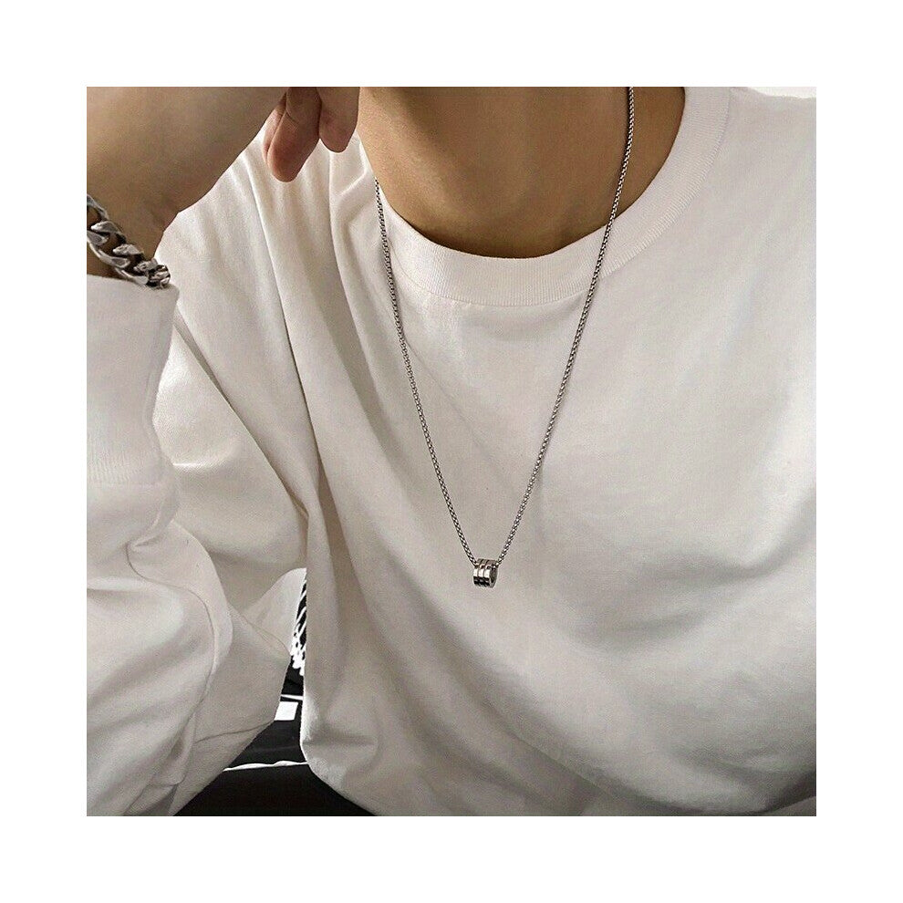 1pc Silver Titanium Steel Non fading Hip hop Necklace Pendant Sweatshirt Chain Accessories Mens Long Necklace Chain