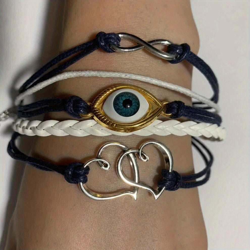 1pc PU Leather Bracelet Double Love Eyes Infinity Symbol Braided Bracelet For Men And Women Accessories