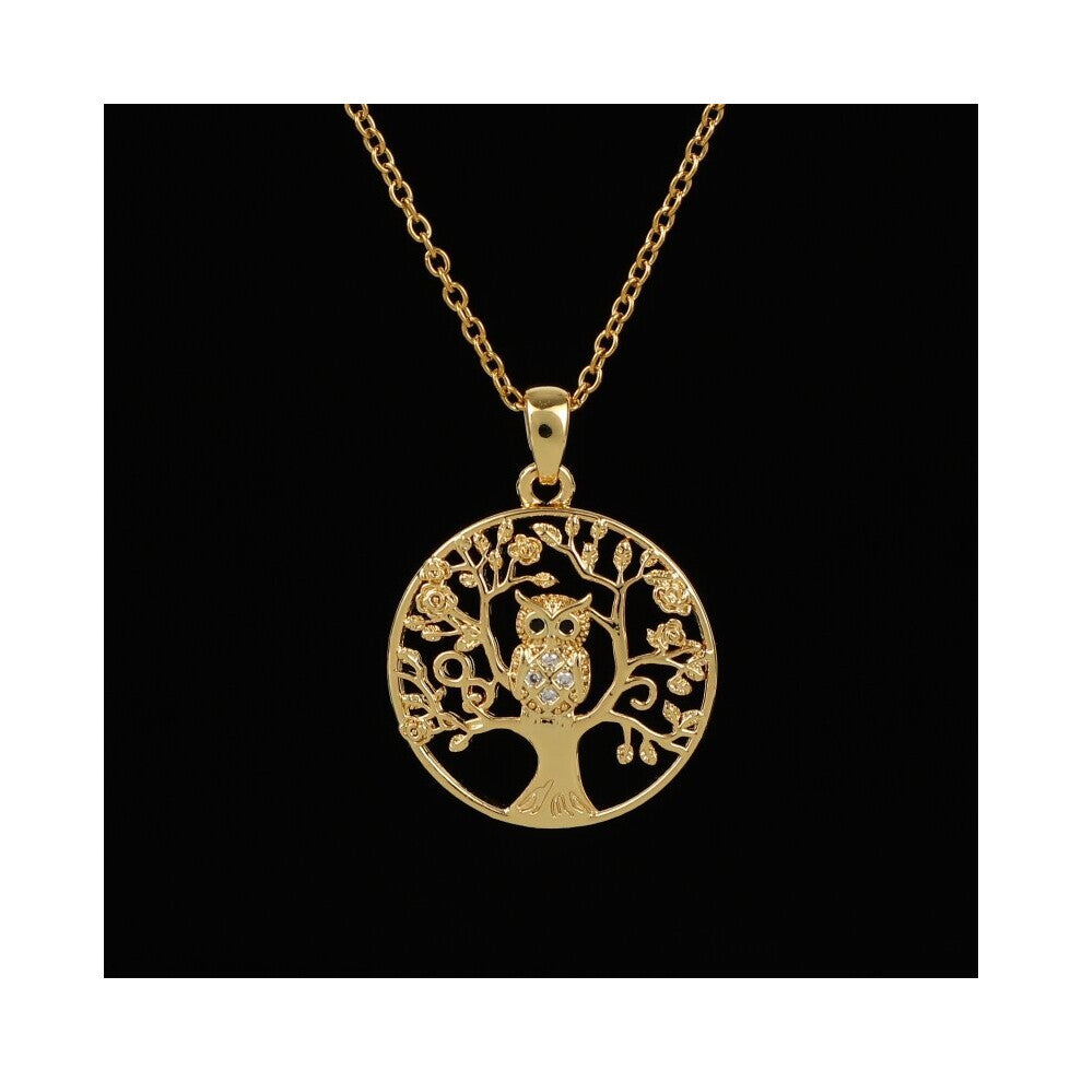 Delicate Hollow Animals Owl Tree Golden Round Pendant Necklace Jewelry Accessories For Men Women